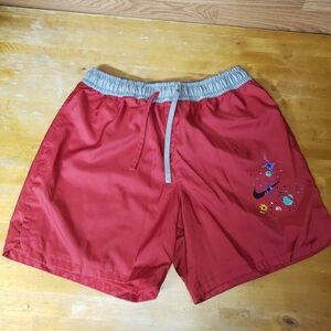 Nike Men's Red Athletic Shorts with Gray Waistband